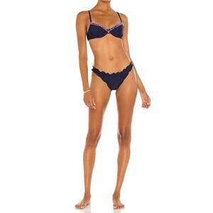 NEW SOMETHING NAVY peony ruffle low rise bikini bottoms in navy